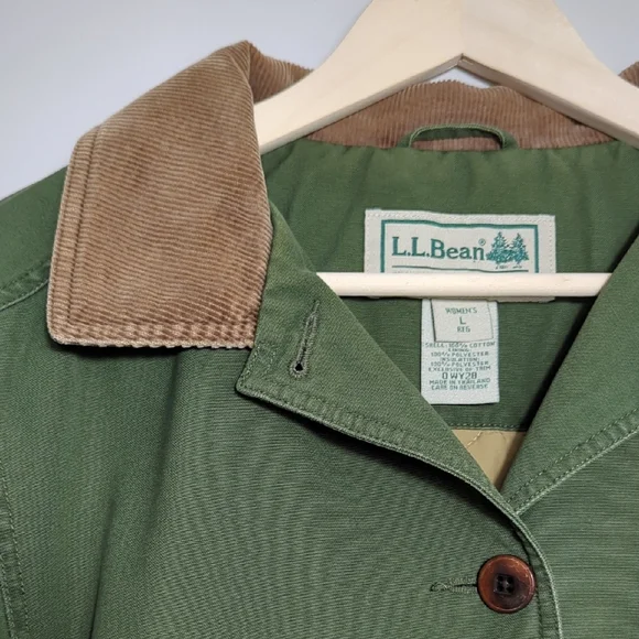 Vtg L.L. Bean Women's Adirondack Chore Barn Coat Corduroy Collar Forest Green Lg - Picture 8 of 15